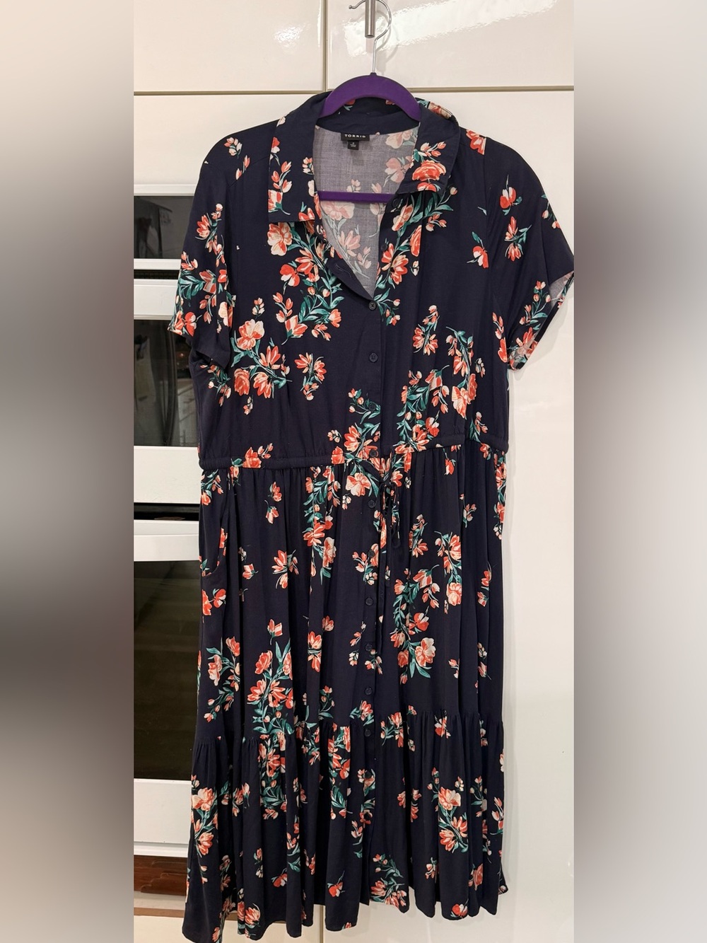 torrid Navy Floral Dress with Coral and Cream Flowers